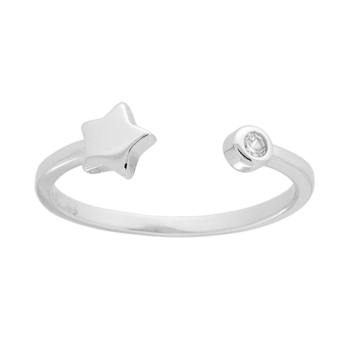 Anello Stella e Punto Luce Cubic Zircone Bianco in ARGENTO 925 Galvanica Rodio