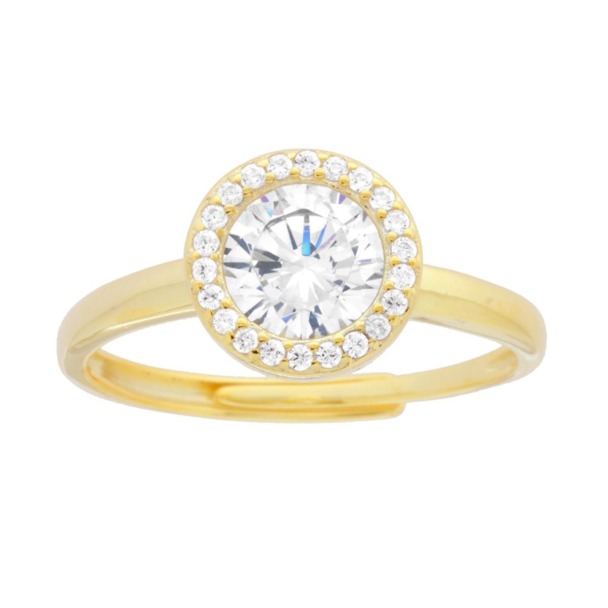 Anello Solitario con Cubic Zirconia Bianco in ARGENTO 925 Galvanica Oro<BR>