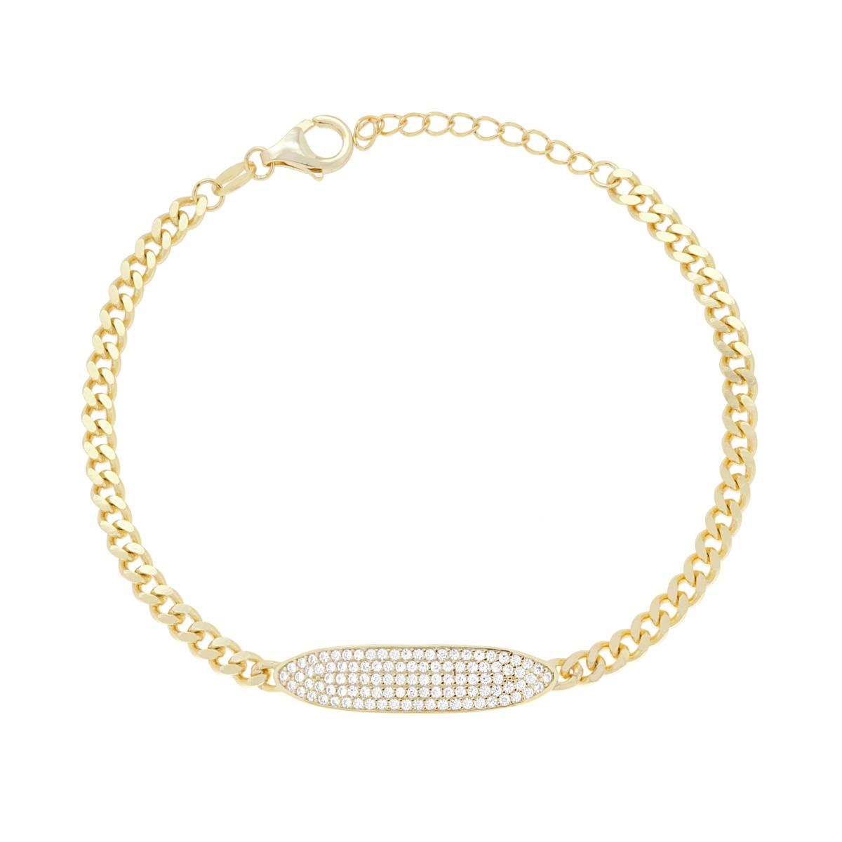 Bracciale Catena Grumetta Targa Ovale con Cubic Zirconia Bianchi in ARGENTO 925 Galvanica Oro