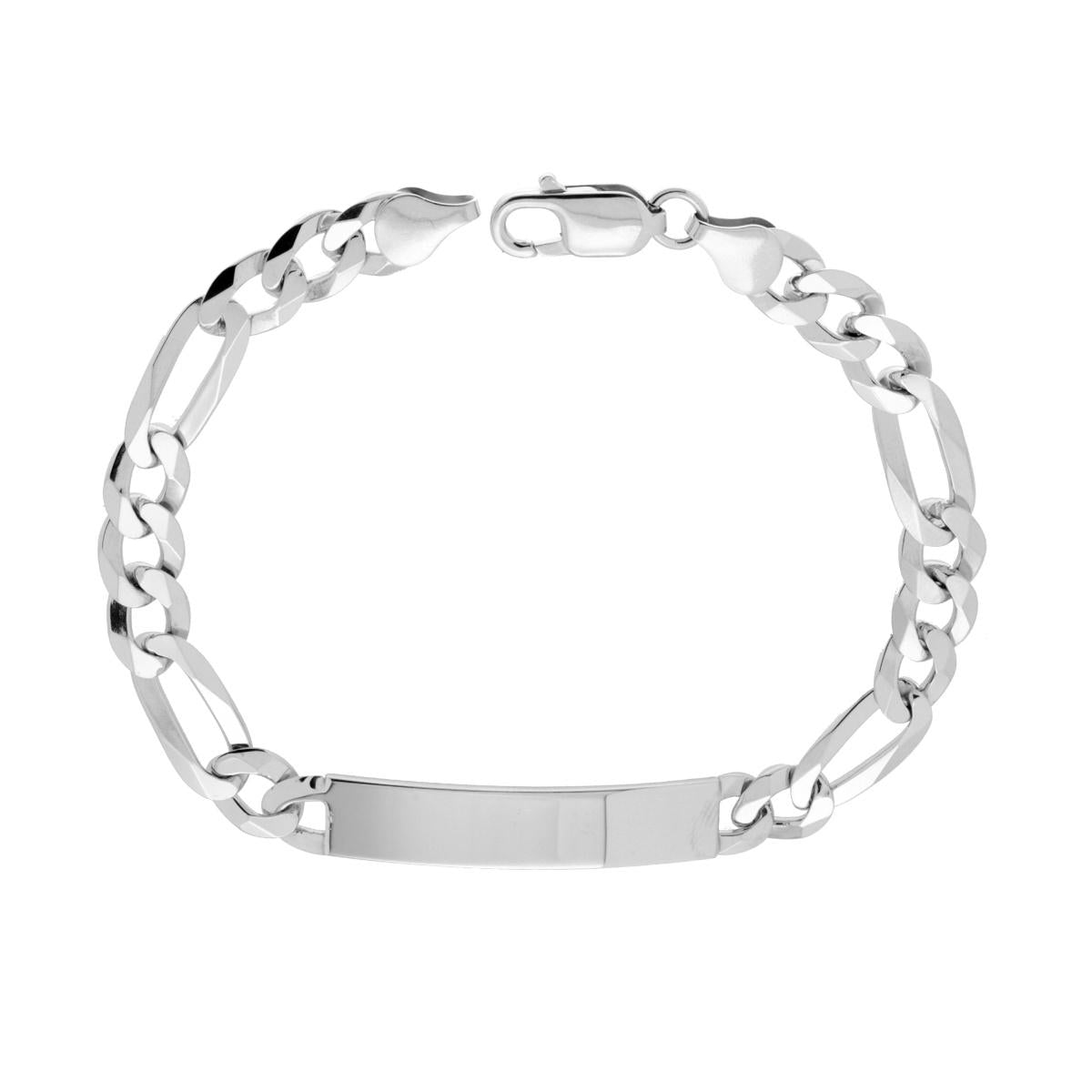 Bracciale Targa Uomo con Catena Figaro Alternata 3+1 Diamantata 6 lati 200 cm 22 in ARGENTO 925 Galvanica Rodio