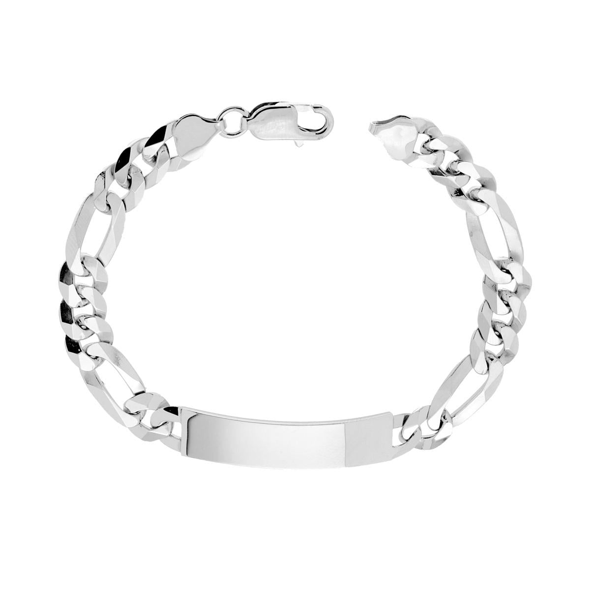 Bracciale Targa Uomo con Catena Figaro Alternata 3+1 Diamantata 6 lati 220 cm 21,5 in ARGENTO 925 Galvanica Rodio