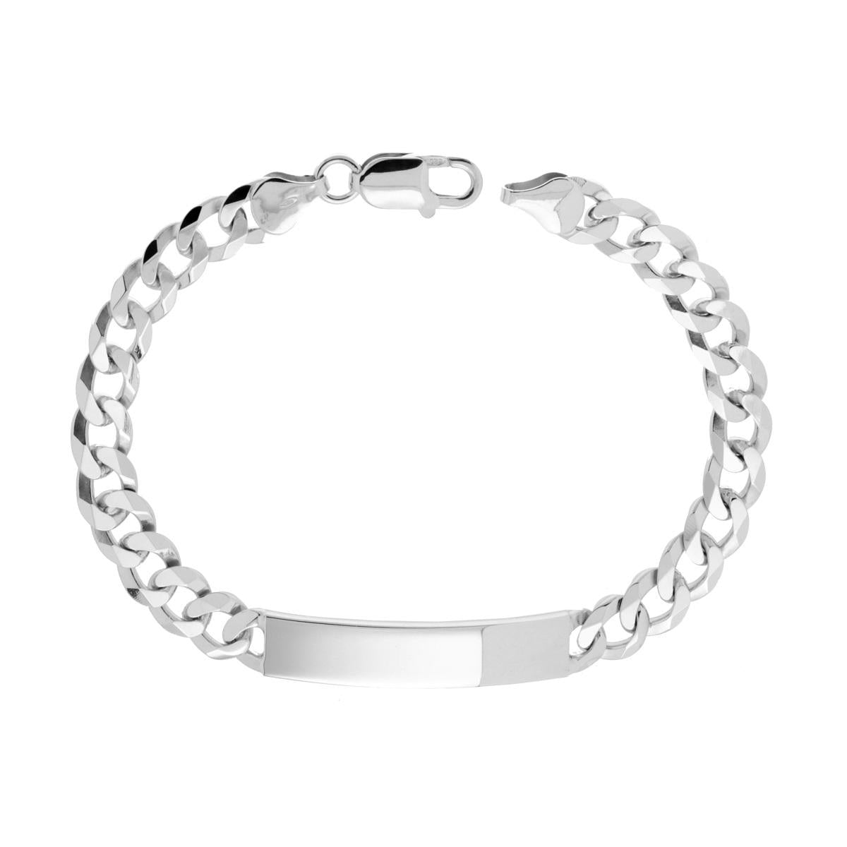 Bracciale Targa Uomo con Catena Grumetta Diamantata 6 lati 180 cm 21,5 in ARGENTO 925 Galvanica Rodio