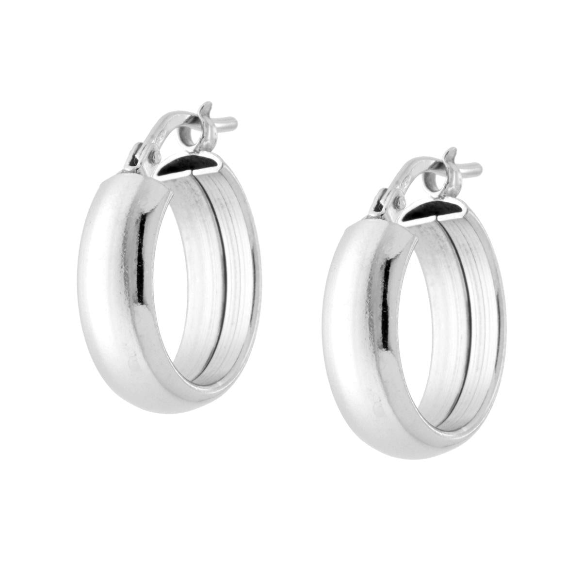 Orecchini Cerchio Liscio mm 16 sezione canna semiovale mm 5 x 1,7 in ARGENTO 925 Galvanica Platino