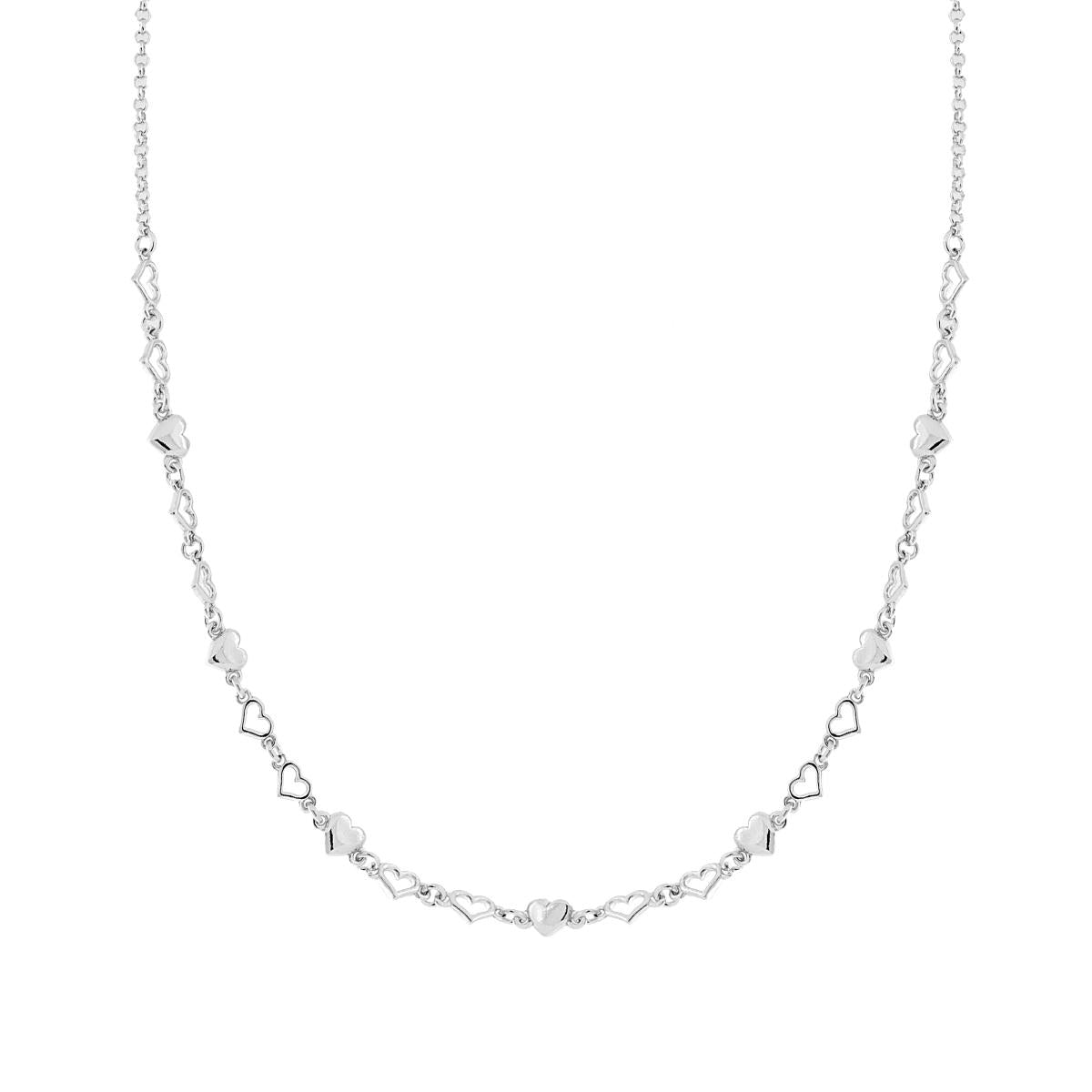 Collana Catena Rolo Diamantata con Cuori in ARGENTO 925 Galvanica Rodio