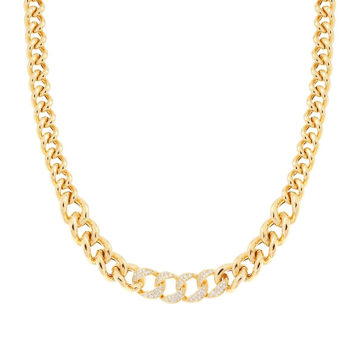 Collana Catena Grumetta degrade con Cubic Zirconia Bianchi in ARGENTO 925 Galvanica Oro