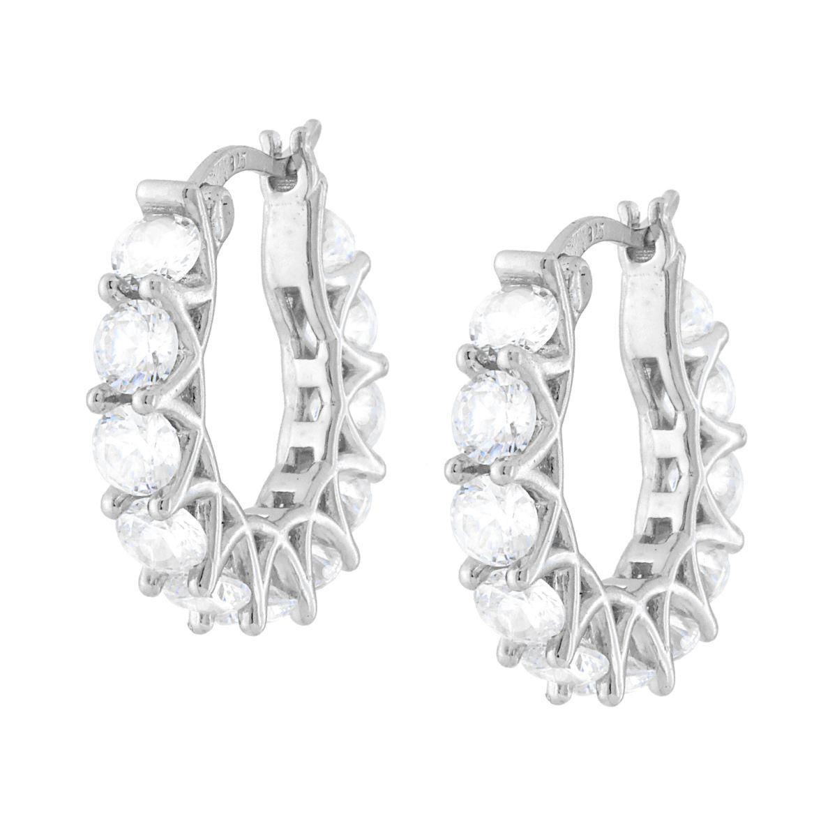 Orecchini Cerchio Eternity con Cubic Zirconia Bianchi in ARGENTO 925 Galvanica Rodio