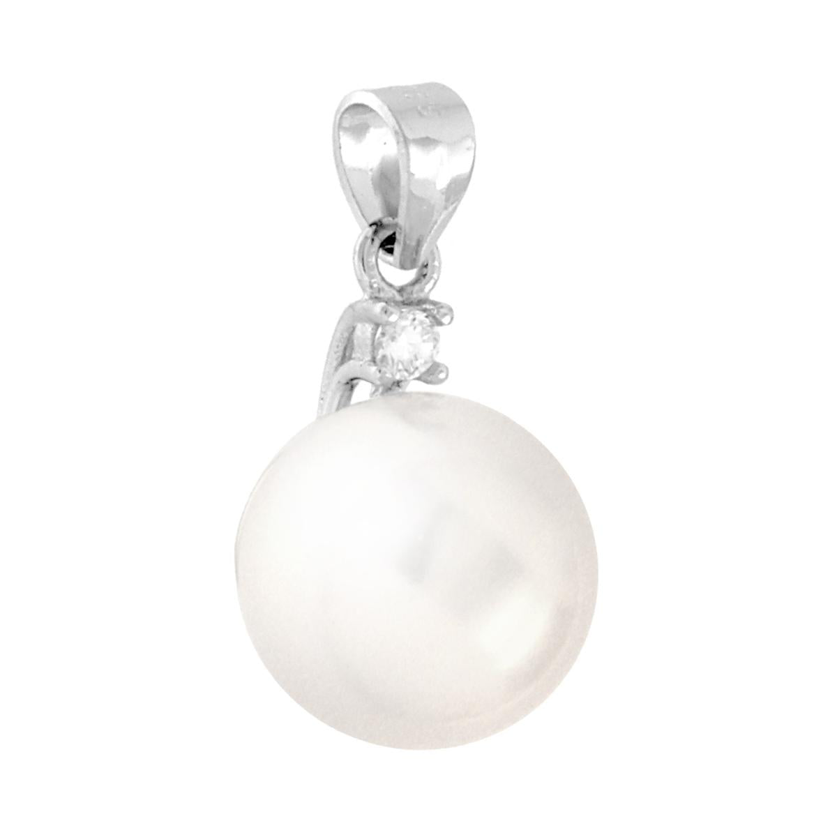 Ciondolo Perla Vetro Perlato mm 10 con Punto Luce Cubic Zirconia Bianco in ARGENTO 925 Galvanica Rodio