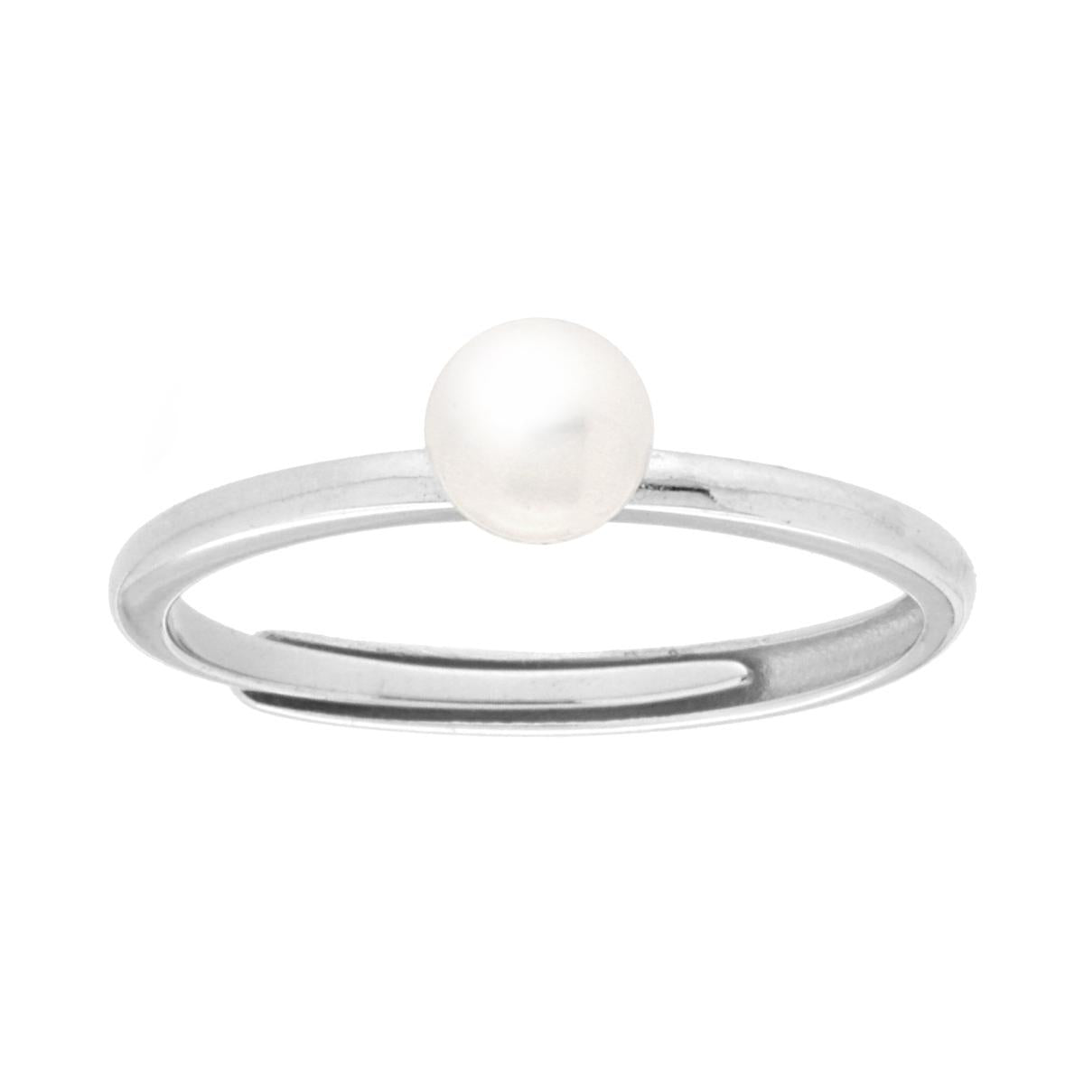 Anello Solitario con Perla mm 5 Vetro Perlato in ARGENTO 925 Galvanica Rodio