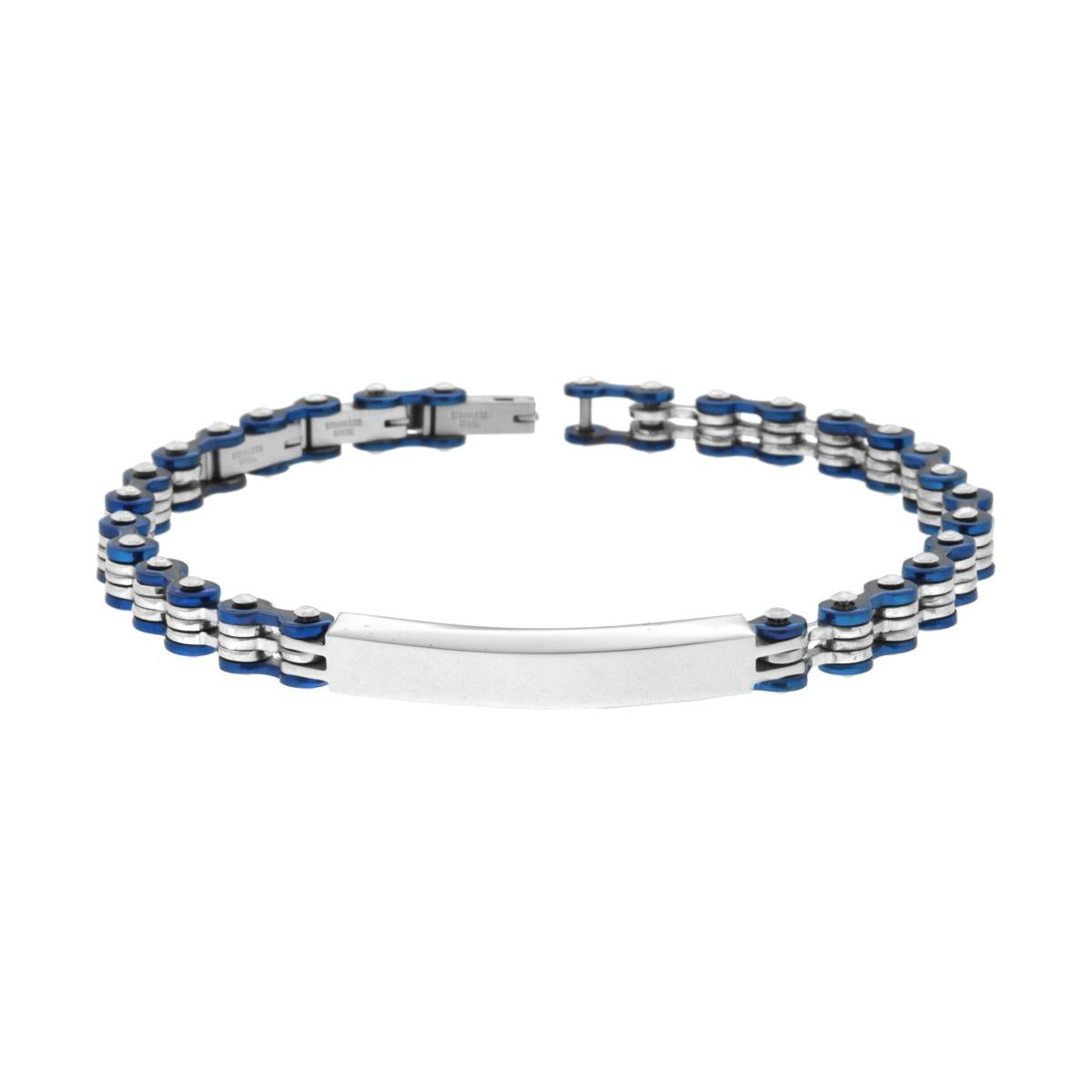 Bracciale Uomo Imperniato Catena Bicicletta Blu mm 6.7 e Targa in ACCIAIO