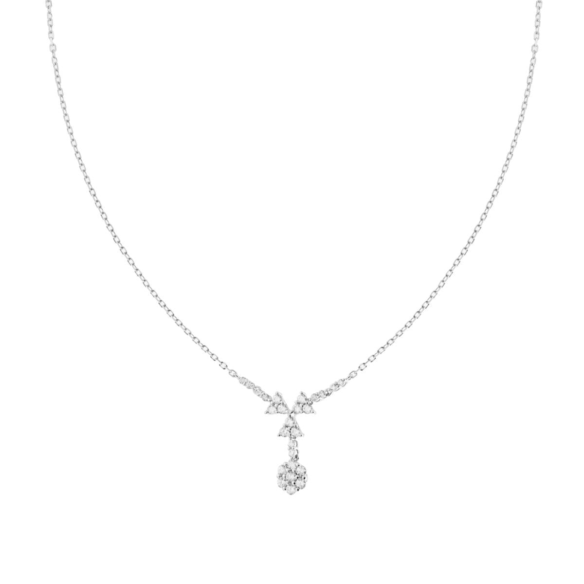 Collana Catena Forzatina Diamantata con Triangoli e Fiore pendenti con Cubic Zirconia Bianchi in ARGENTO 925 Galvanica Rodio