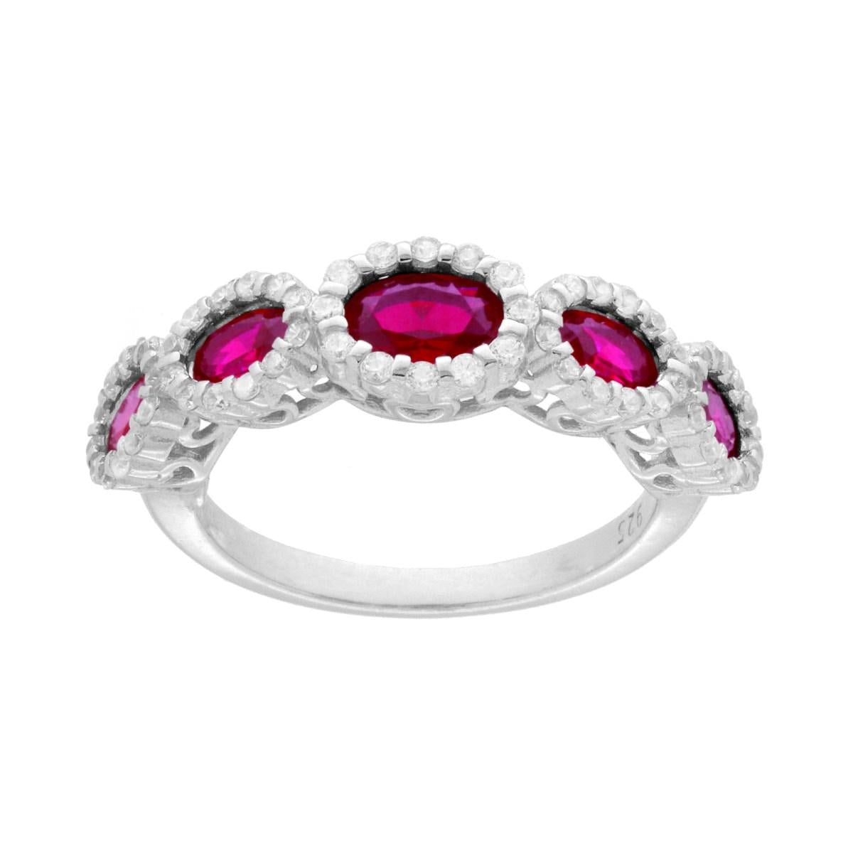 Anello Veretta con ovali degrade Rosso Rubino e cubic zirconia bianchi in ARGENTO 925 Galvanica Rodio