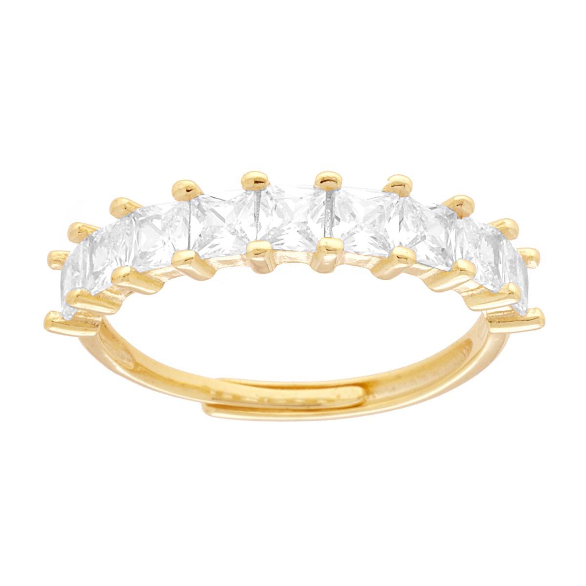 Anello Veretta Carre Cubic Zirconia Bianchi in ARGENTO 925 Galvanica Oro