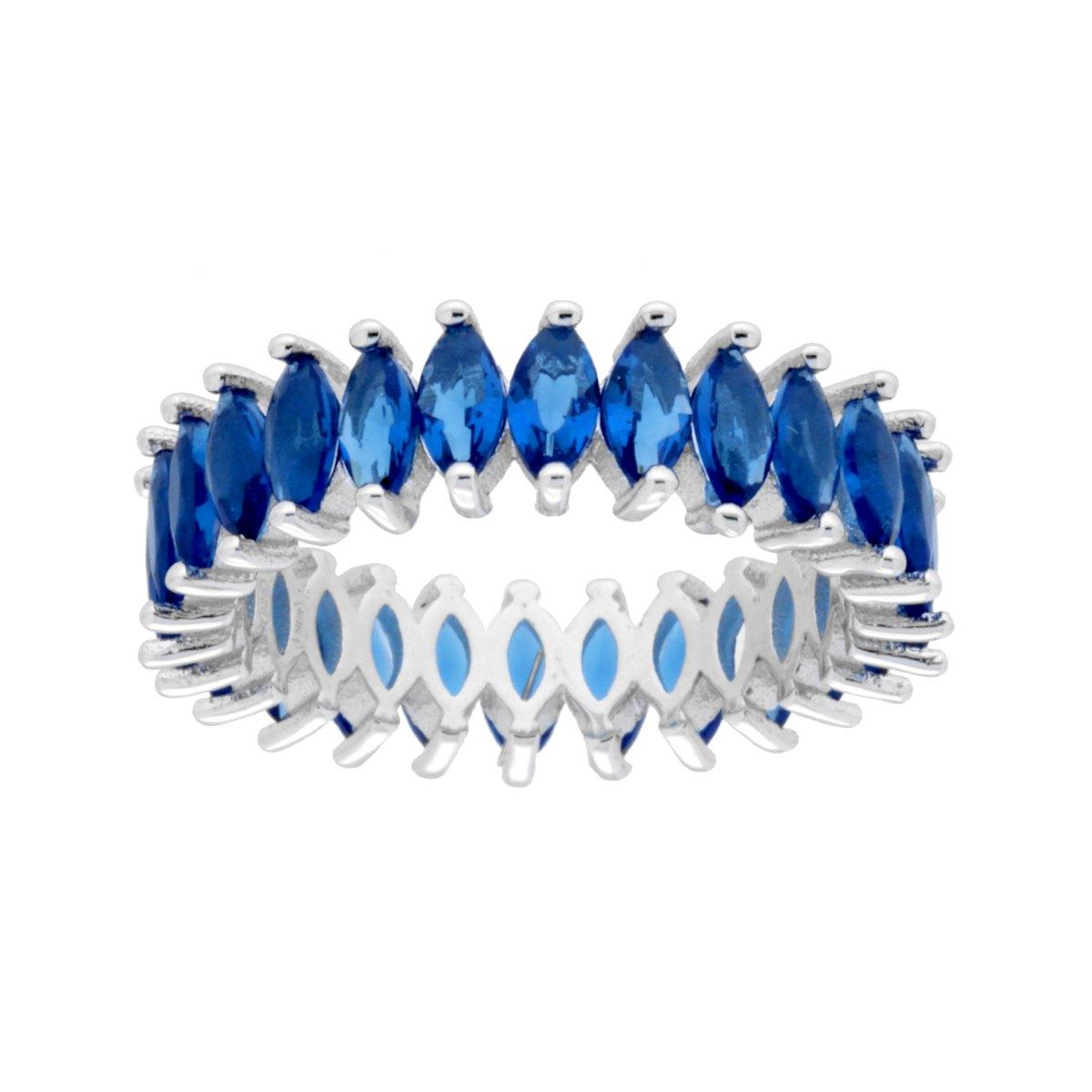 Anello Eternity Veretta a giro con Cubic Zirconia Marquise Blu Zaffiro opaco in ARGENTO 925 Galvanica Rodio