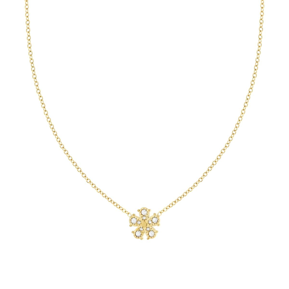 Collana Catena Forzatina Diamantata con Fiore e Crystal Bianchi in ACCIAIO colore Oro