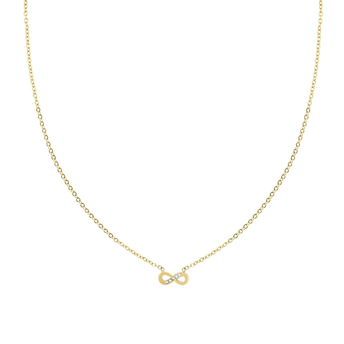 Collana Catena Forzatina Diamantata con Infinito e Crystal Bianchi in ACCIAIO colore Oro