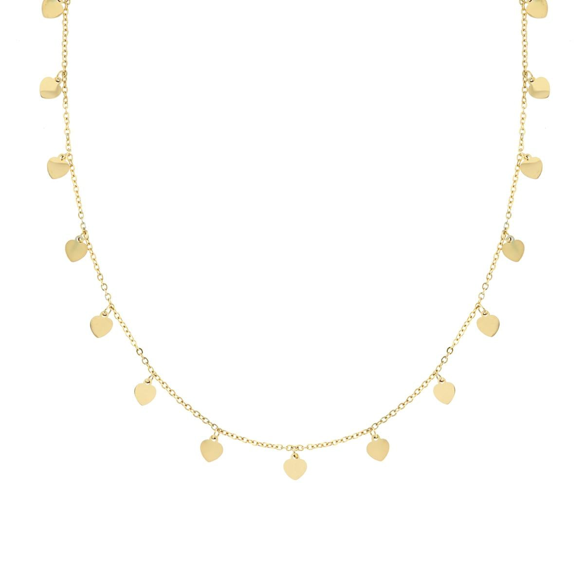 Collana Catena Forzatina Diamantata con Cuori plain pendenti in ACCIAIO colore Oro