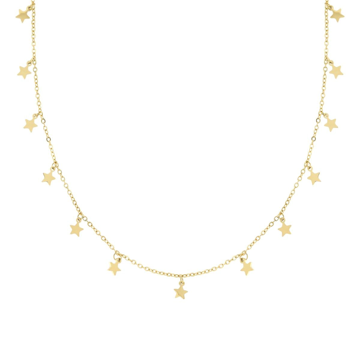 Collana Catena Forzatina Diamantata con Stelle plain pendenti in ACCIAIO colore Oro