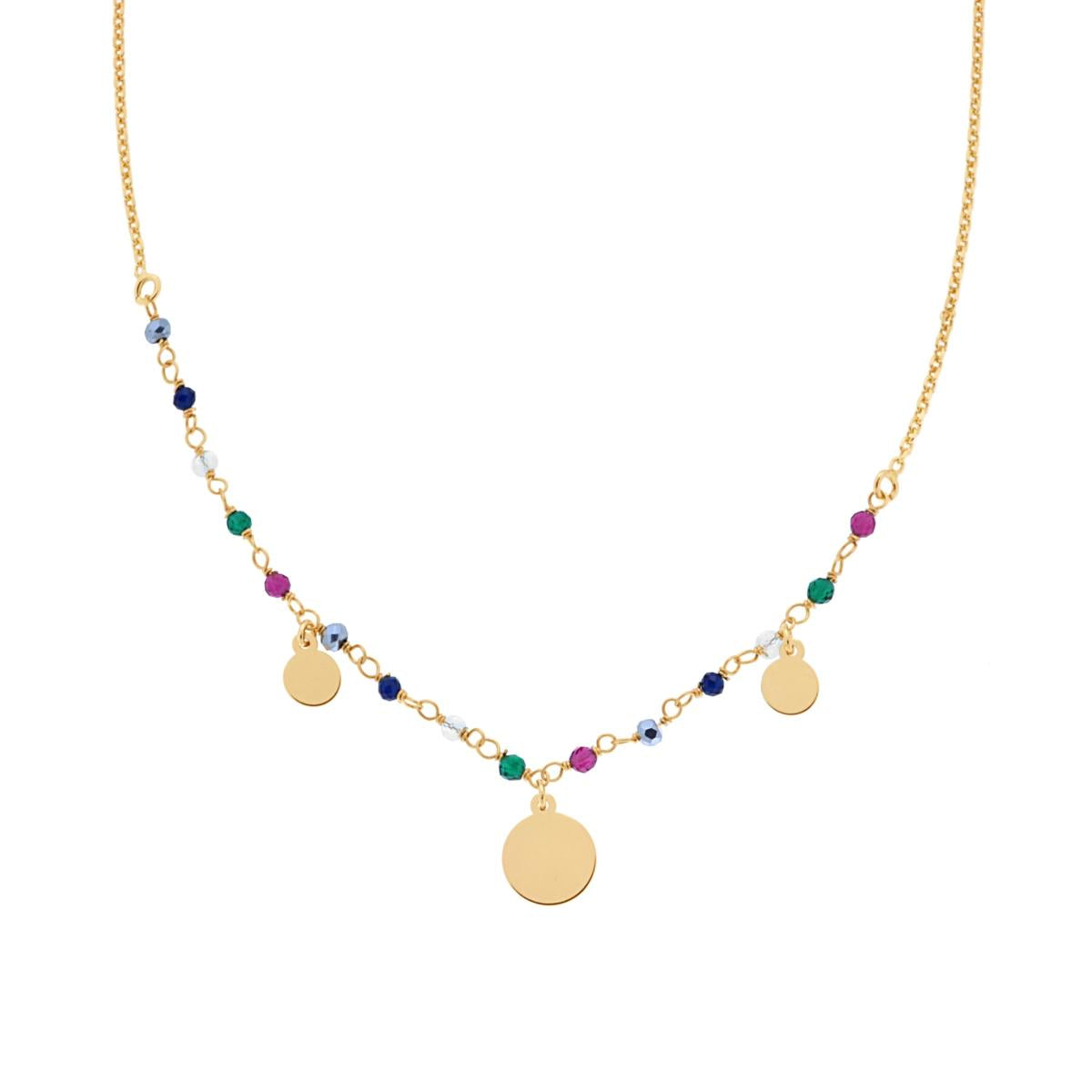 Collana Catena Forzatina Diamantata Crystal Multicolor e Tondi Plain pendenti in ARGENTO 925 Galvanica Oro