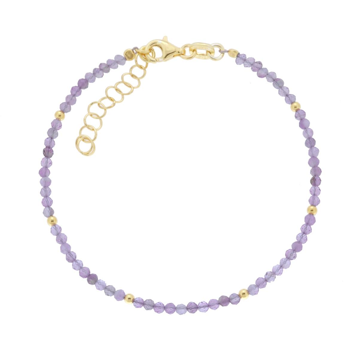 Bracciale Filo Pietra Ametista mm 2 con filo palline e chiusura in ARGENTO 925 Galvanica Oro