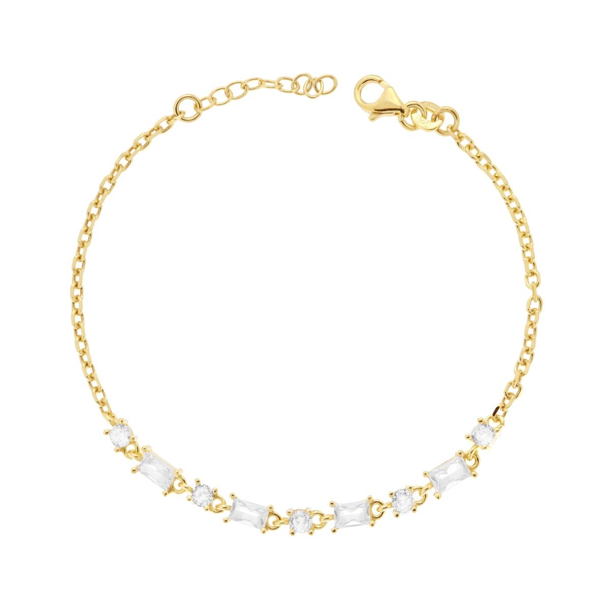 Bracciale Catena Forzatina Diamantata con Cubic Zirconia Baguette Bianchi in ARGENTO 925 Galvanica Oro