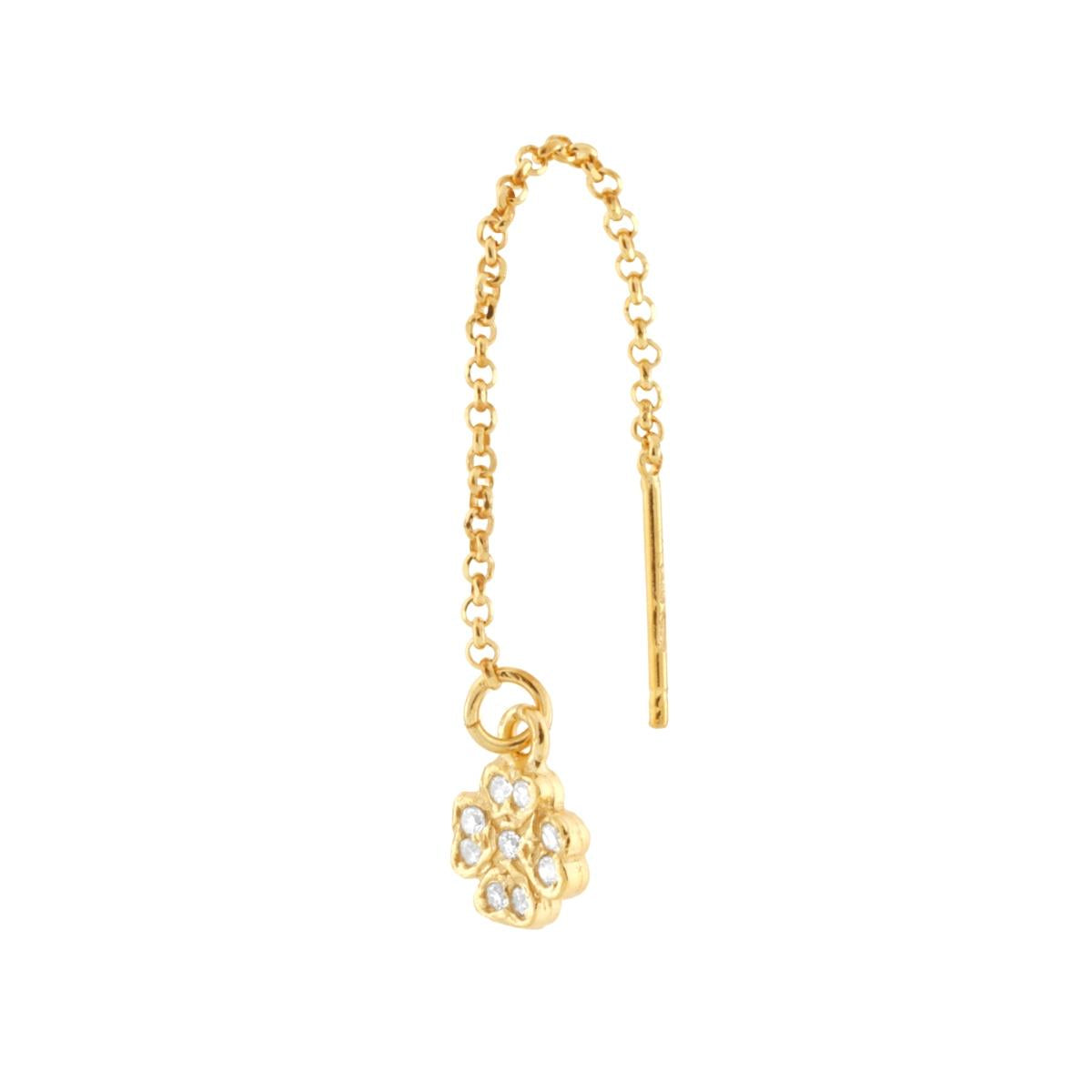Orecchino Ago filo sali e scendi con Quadrifoglio e Cubic Zirconia Bianchi in ARGENTO 925 Galvanica Oro