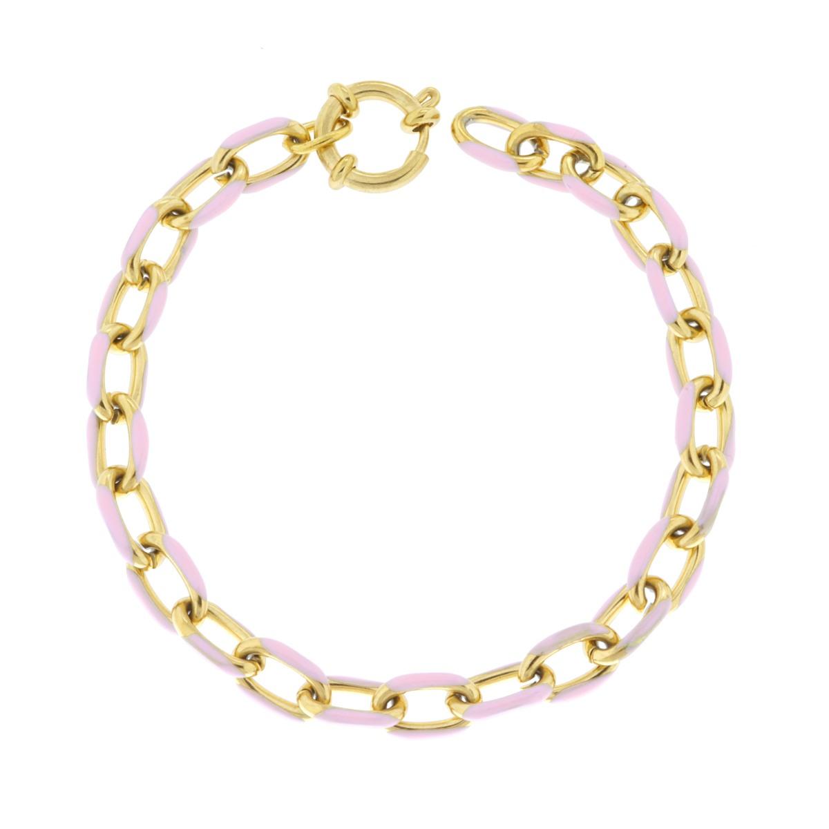Bracciale Catena Forzatina con Smalto Rosa in ACCIAIO e OTTONE colore Oro