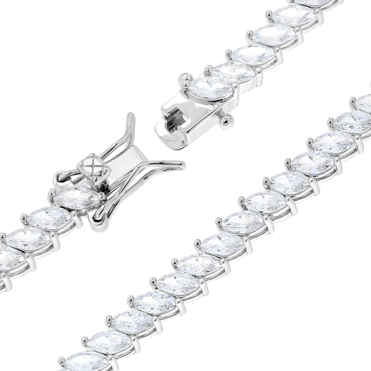 Bracciale Tennis Griffe Marquise cm 18 con Zirconi Bianchi in ARGENTO 925 Galvanica Rodio
