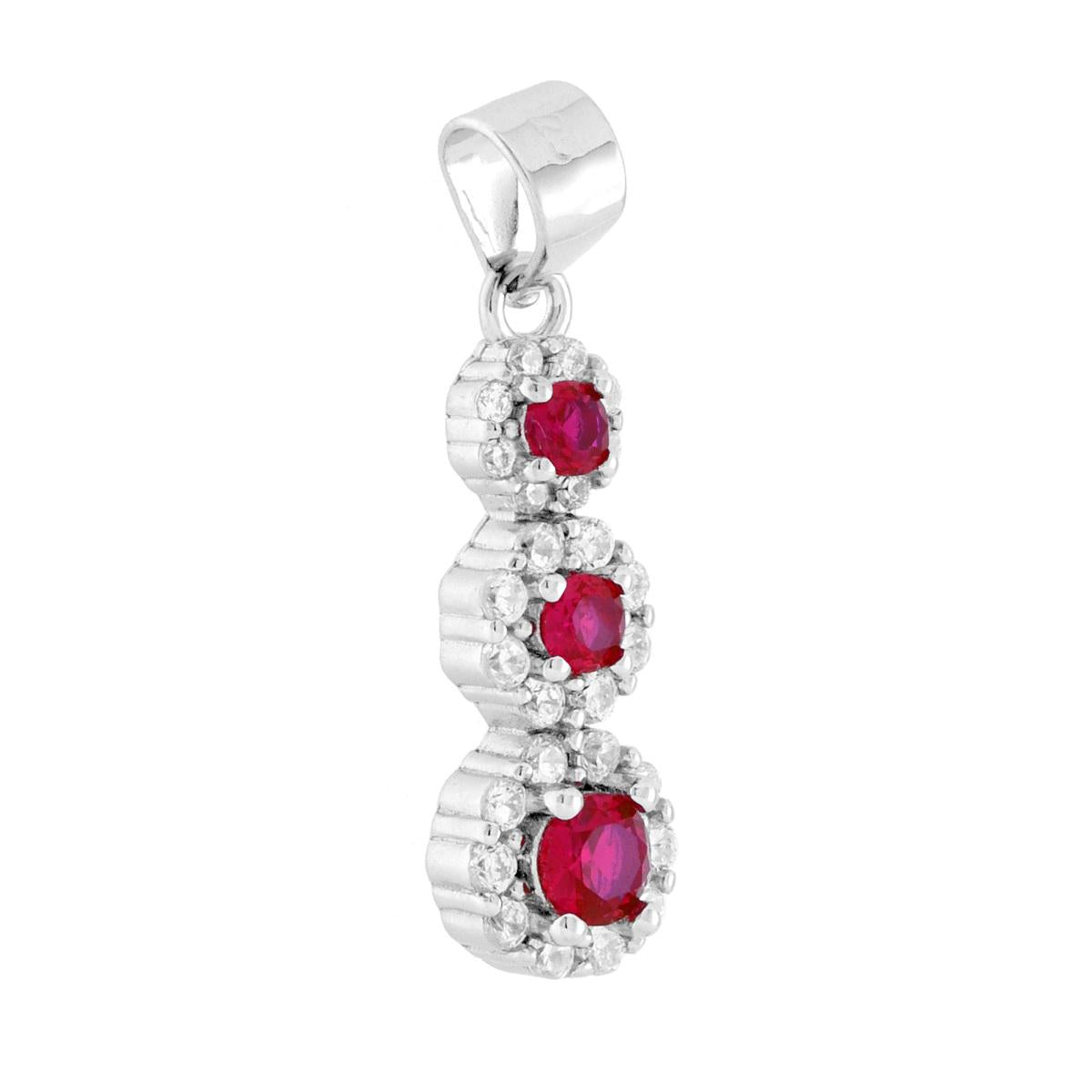 Ciondolo Trilogy Degrade Fiori Rosso Rubino contornati da Cubic Zirconia Bianchi in ARGENTO 925 Galvanica Rodio