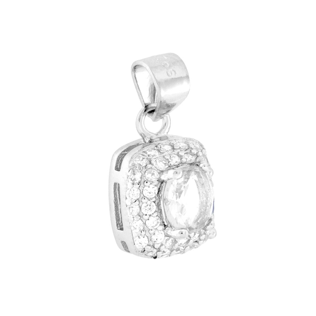 Ciondolo Rettangolare Cubic Zirconia Ovale Bianco contornato da Cubic Zirconia Bianchi in ARGENTO 925 Galvanica Rodio