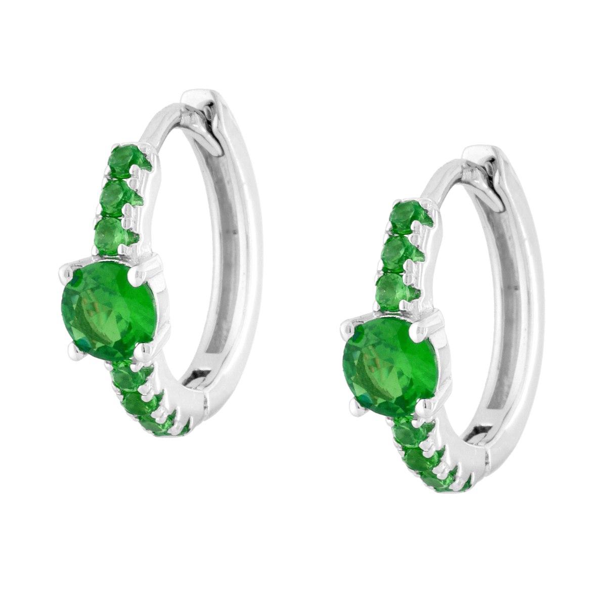 Orecchini Cerchio Scattino con Cubic Zirconia Verde Smeraldo in ARGENTO 925 Galvanica Rodio