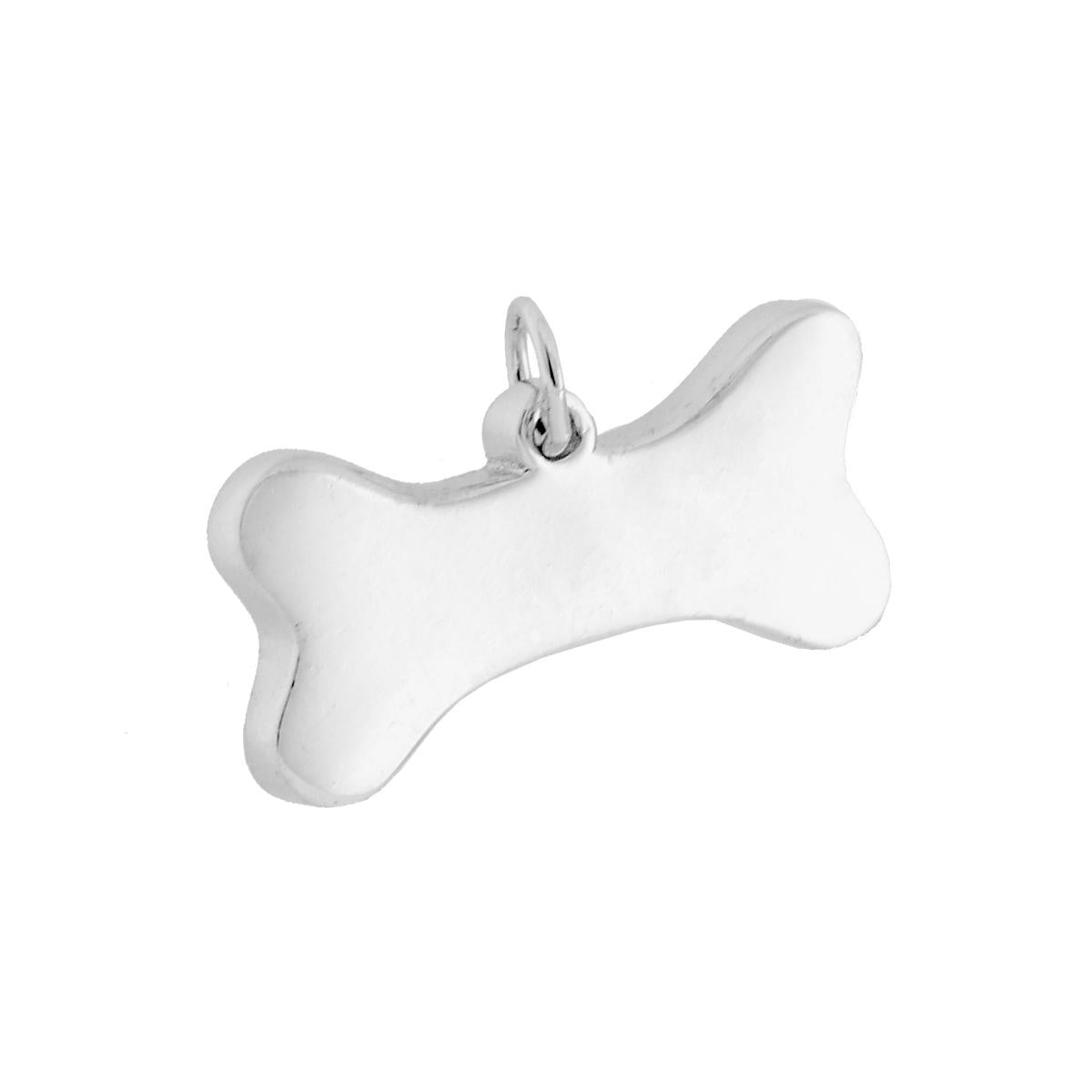 Ciondolo Piastrina Targhetta Osso Cane plain in ARGENTO 925 Galvanica Rodio