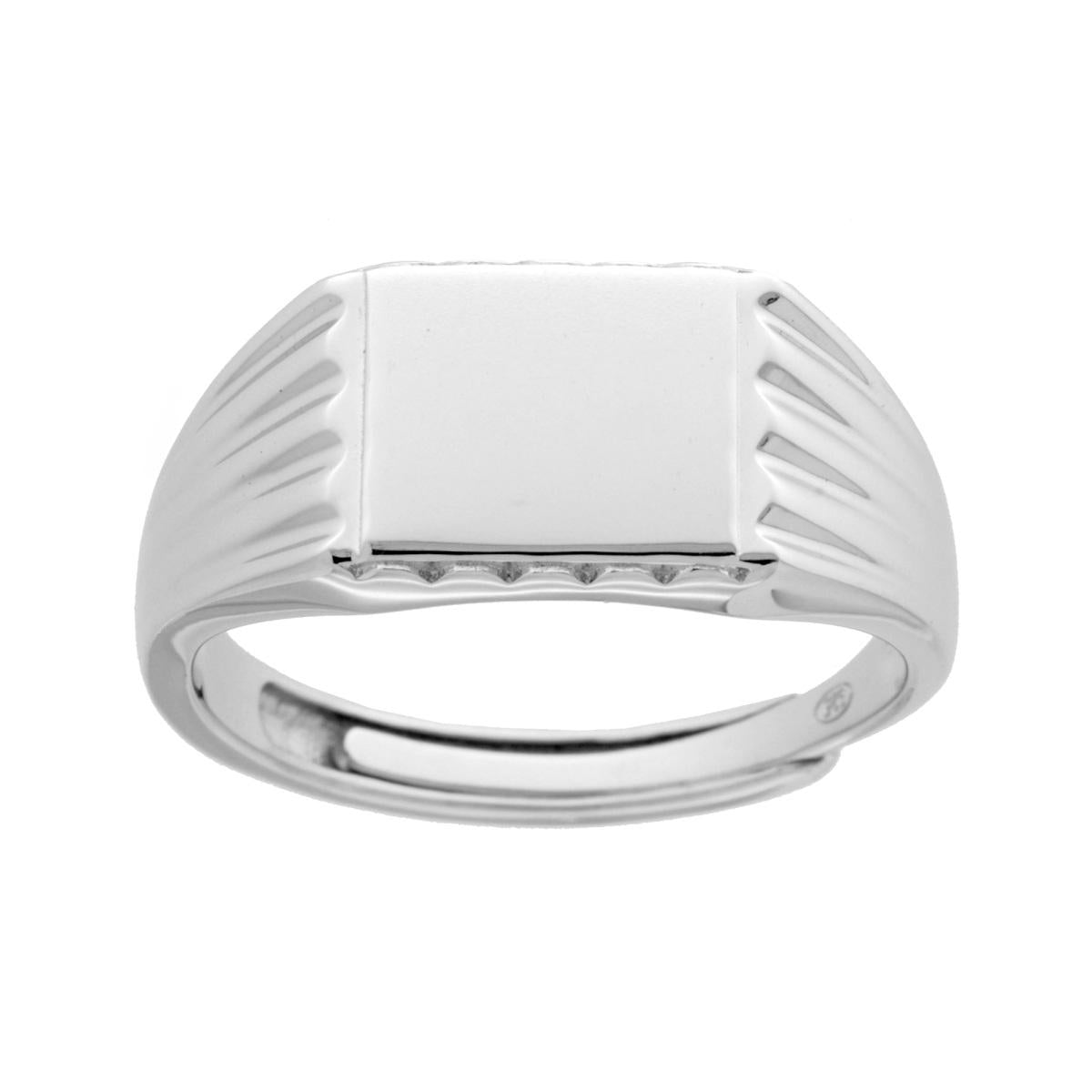 Anello Chevalier con Scudo Rettangolare Plain con lavorazione laterale in ARGENTO 925 Galvanica Rodio