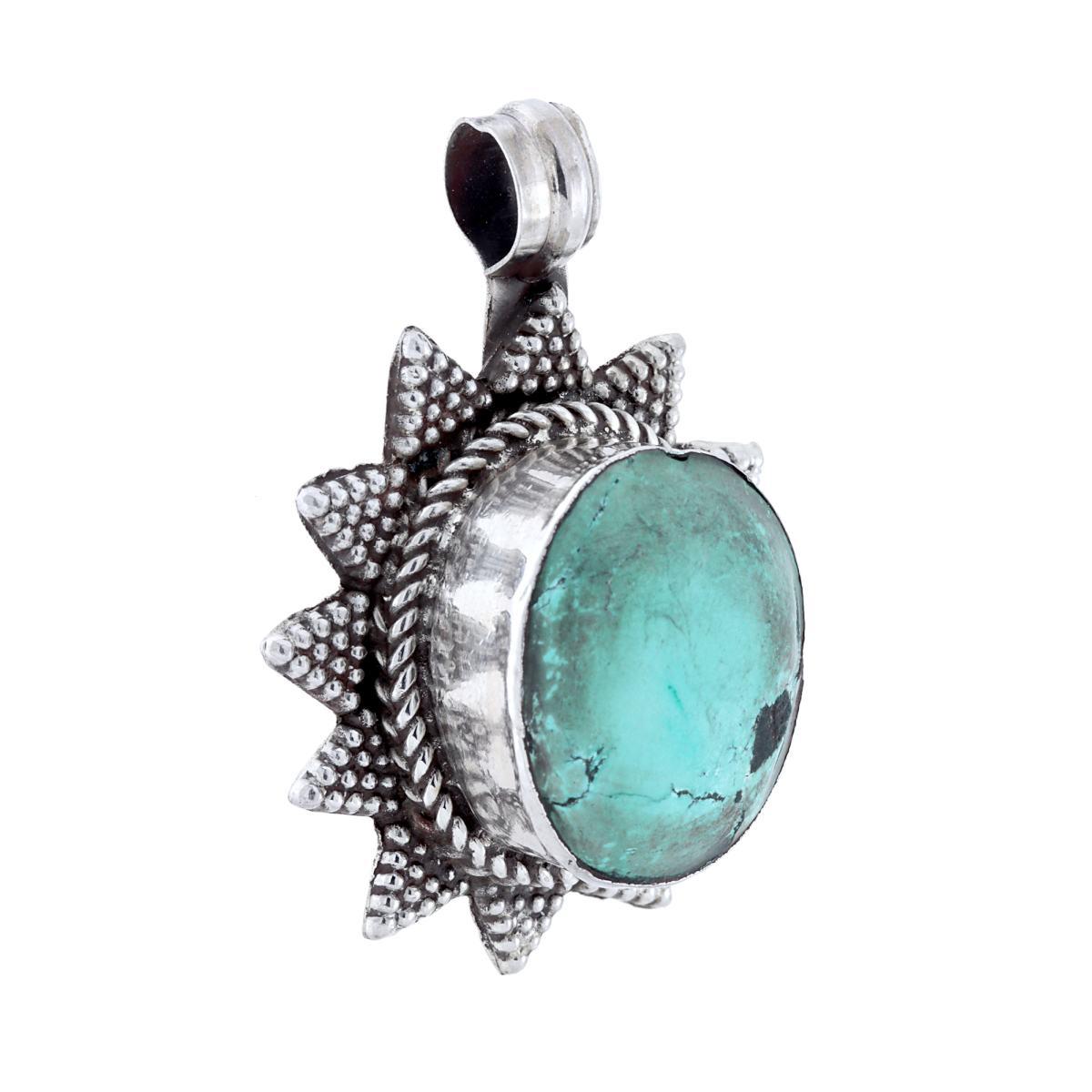 Ciondolo Medaglione Etnico Thailandese con Pietra Naturale Turchese in ARGENTO 925