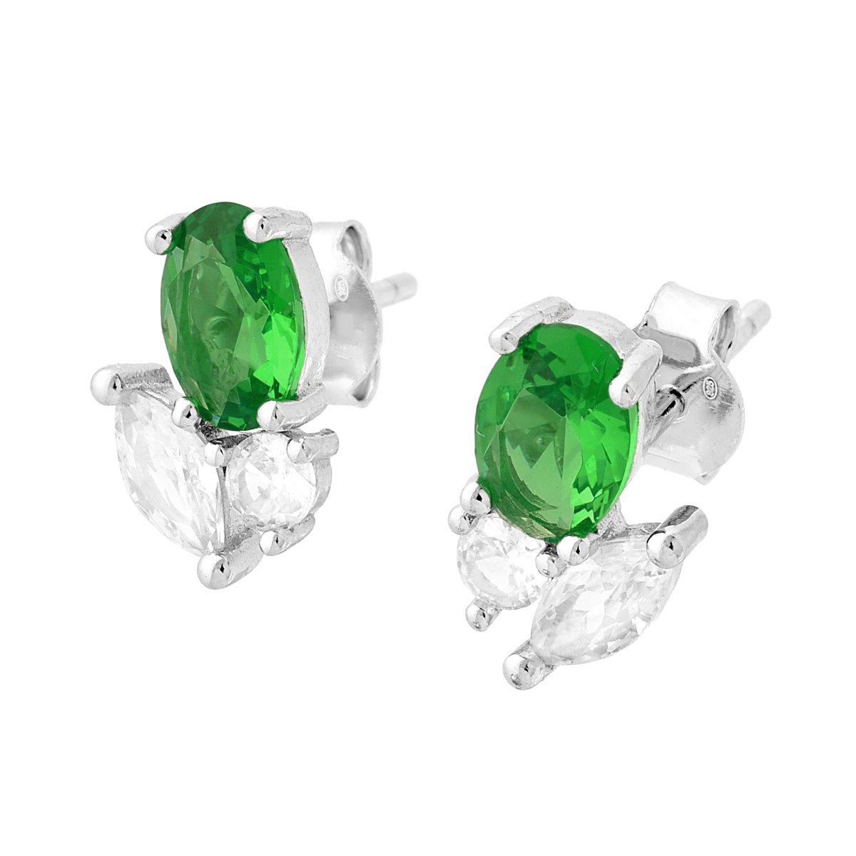 Orecchini con Cubic Zirconia Multitaglio Verde Smeraldo e Bianchi in ARGENTO 925 Galvanica Rodio