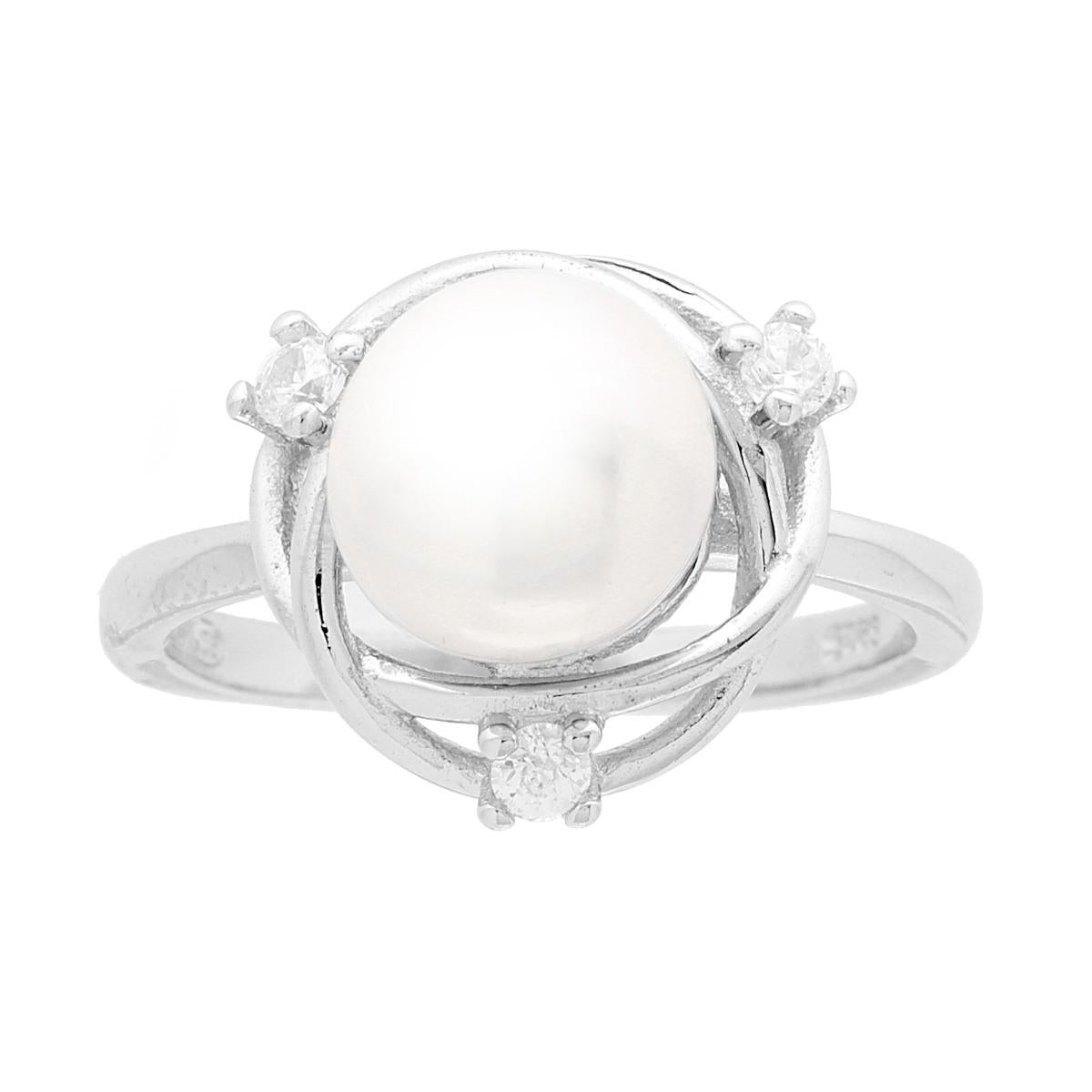 Anello Perla con Cubic Zirconia Bianchi in ARGENTO 925 Galvanica Rodio