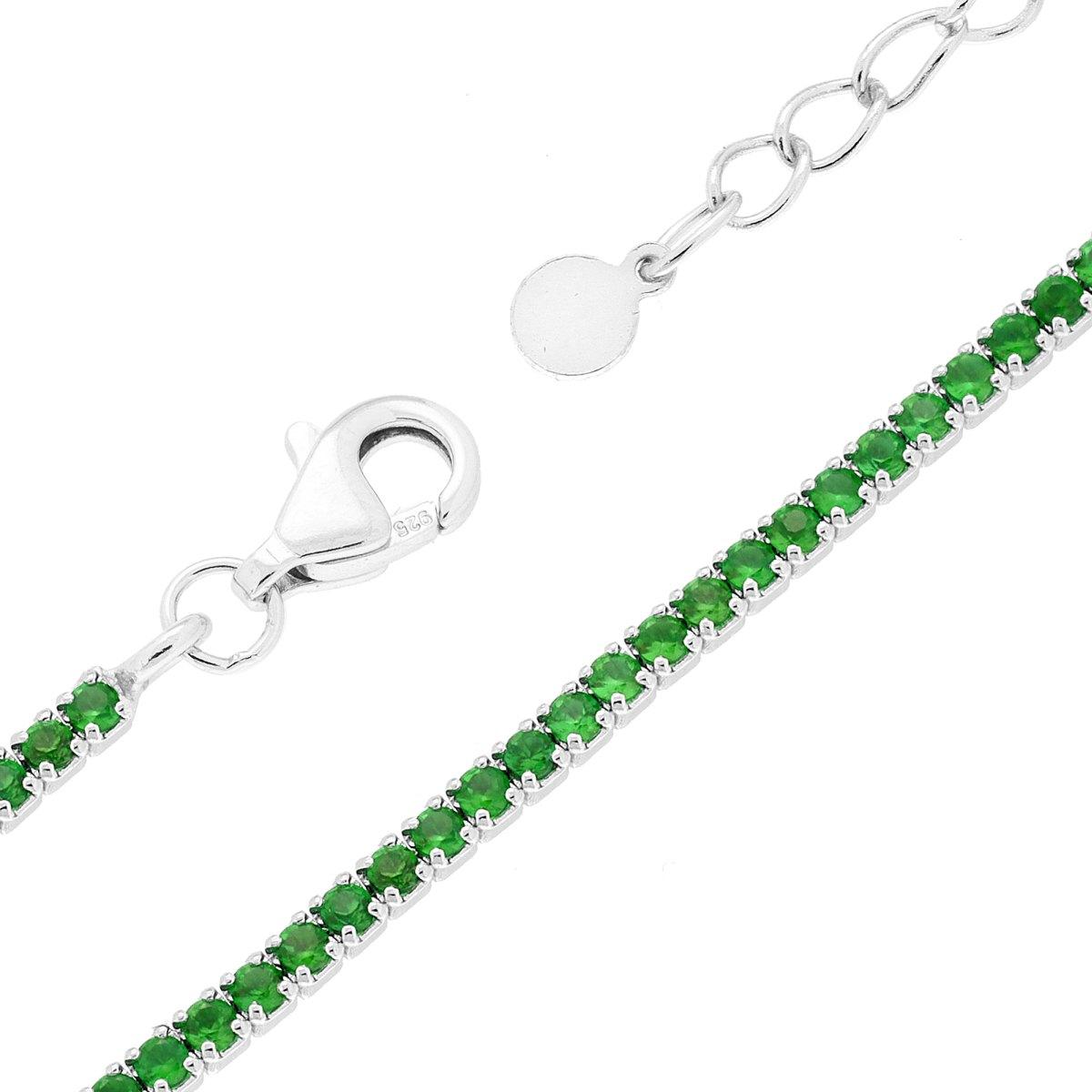 Bracciale Tennis Griffe cm 16+3 con Zirconi mm 1.5 Verde Smeraldo in ARGENTO 925 Galvanica Rodio