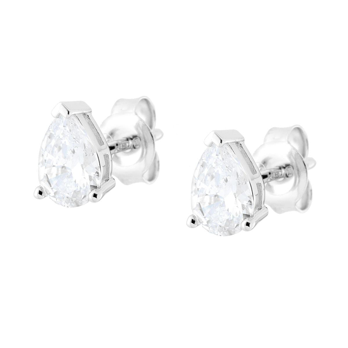 Orecchini Punto Luce Goccia con Cubic Zirconia Bianco in ARGENTO 925 Galvanica Rodio