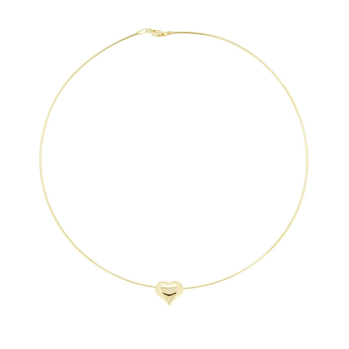 Collana Rigida Filo con Cuore mm 11 x 12 Bombato passante in ARGENTO 925 Galvanica Oro