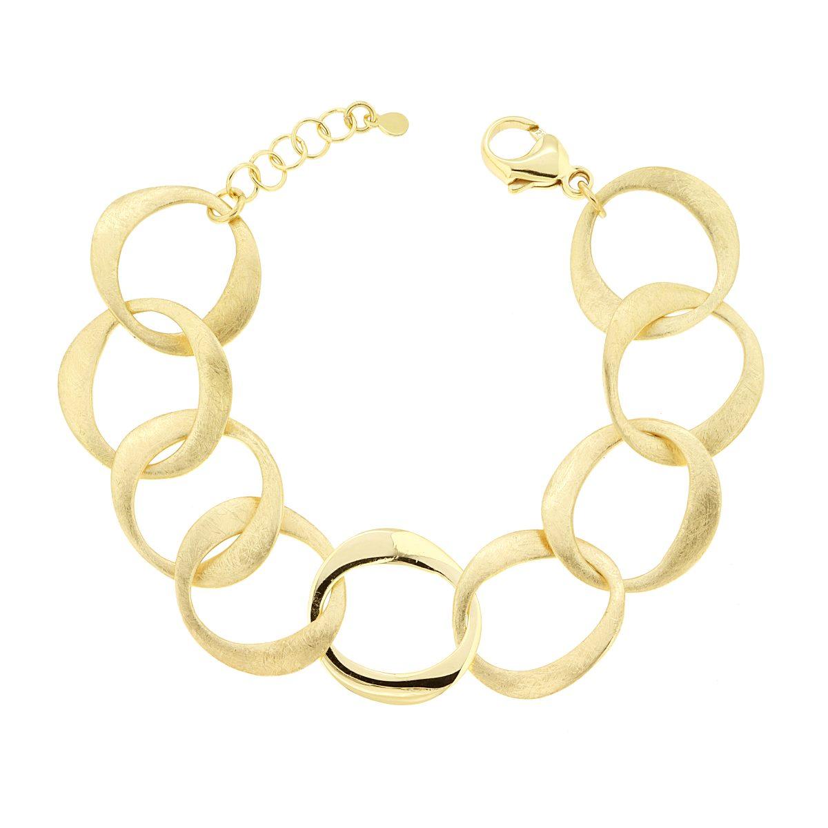 Bracciale Catena Maglia Cerchi Spazzolati e Lucidi in ARGENTO 925 Galvanica Oro