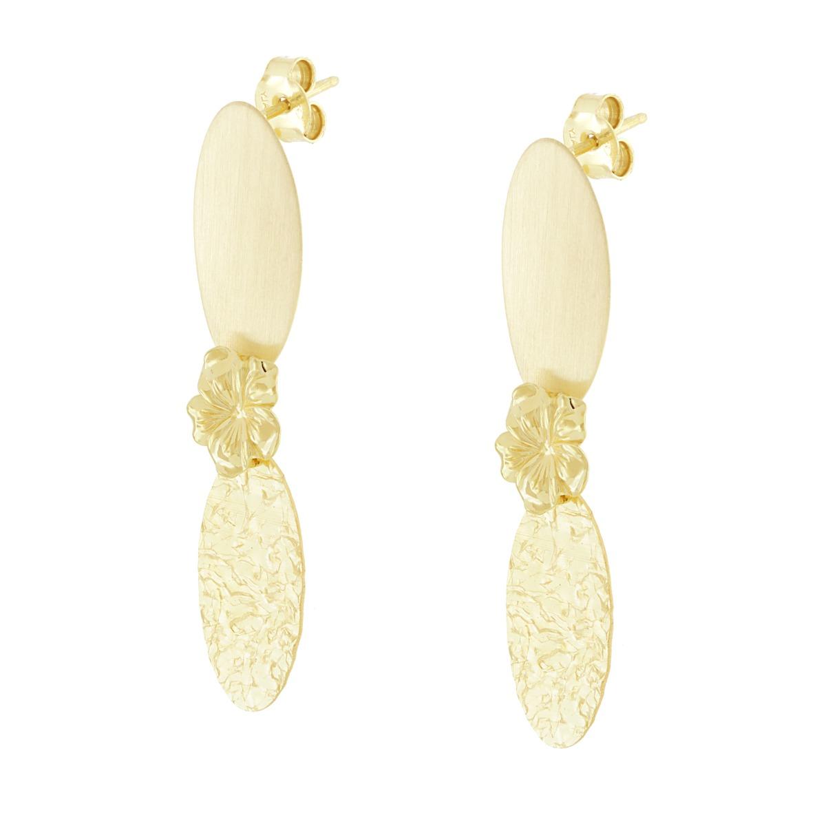 Orecchini con Fiore e pendenti Ovali Satinati Martellati in ARGENTO 925 Galvanica Oro