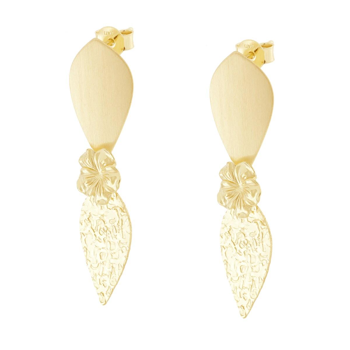 Orecchini con Fiore e pendenti Goccia Satinati Martellati in ARGENTO 925 Galvanica Oro