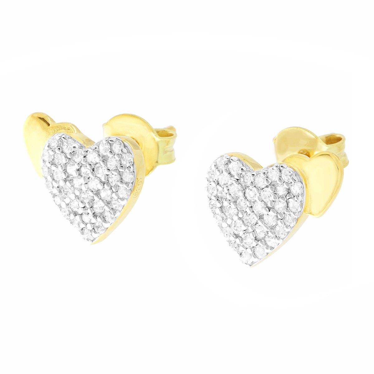 Orecchini Cuori con Cubic Zirconia Bianchi in ARGENTO 925 Galvanica Oro