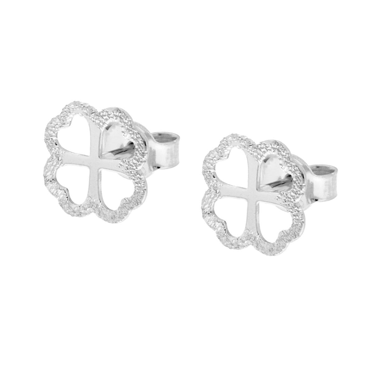 Orecchini Quadrifoglio Diamantato in ARGENTO 925 Galvanica Rodio