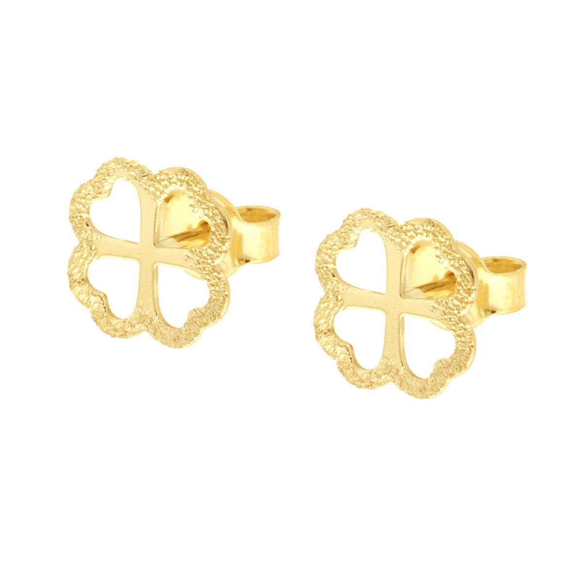 Orecchini Quadrifoglio Diamantato in ARGENTO 925 Galvanica Oro