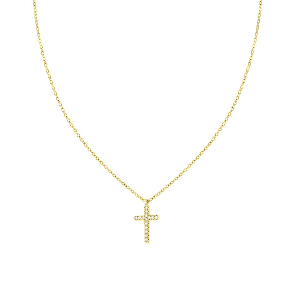 Collana Catena Forzatina Diamantata con Croce Crystal Bianchi in ACCIAIO colore Oro