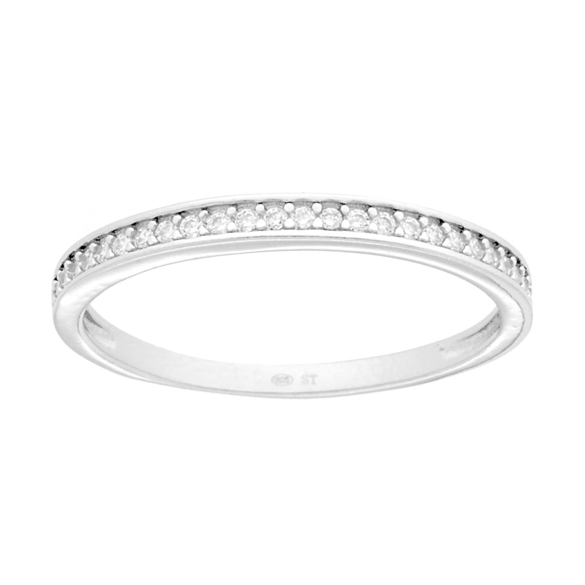 Anello Veretta binario con Cubic Zirconia Bianchi mm 2.1 in ARGENTO 925 Galvanica Rodio