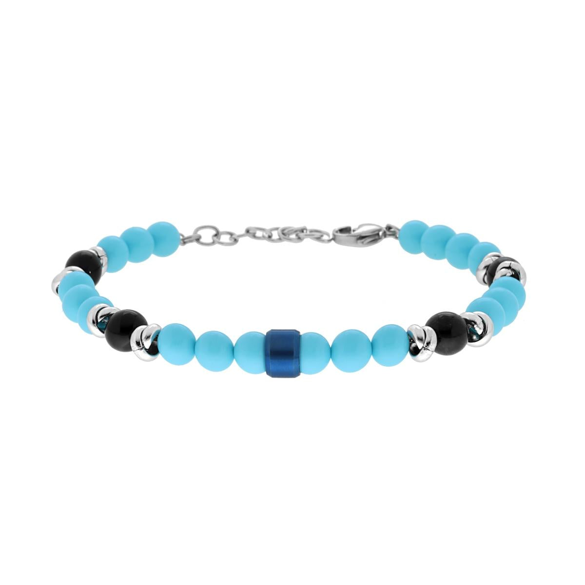 Bracciale Catena con Pietre Naturali Turchese e Blu e accessori in ACCIAIO