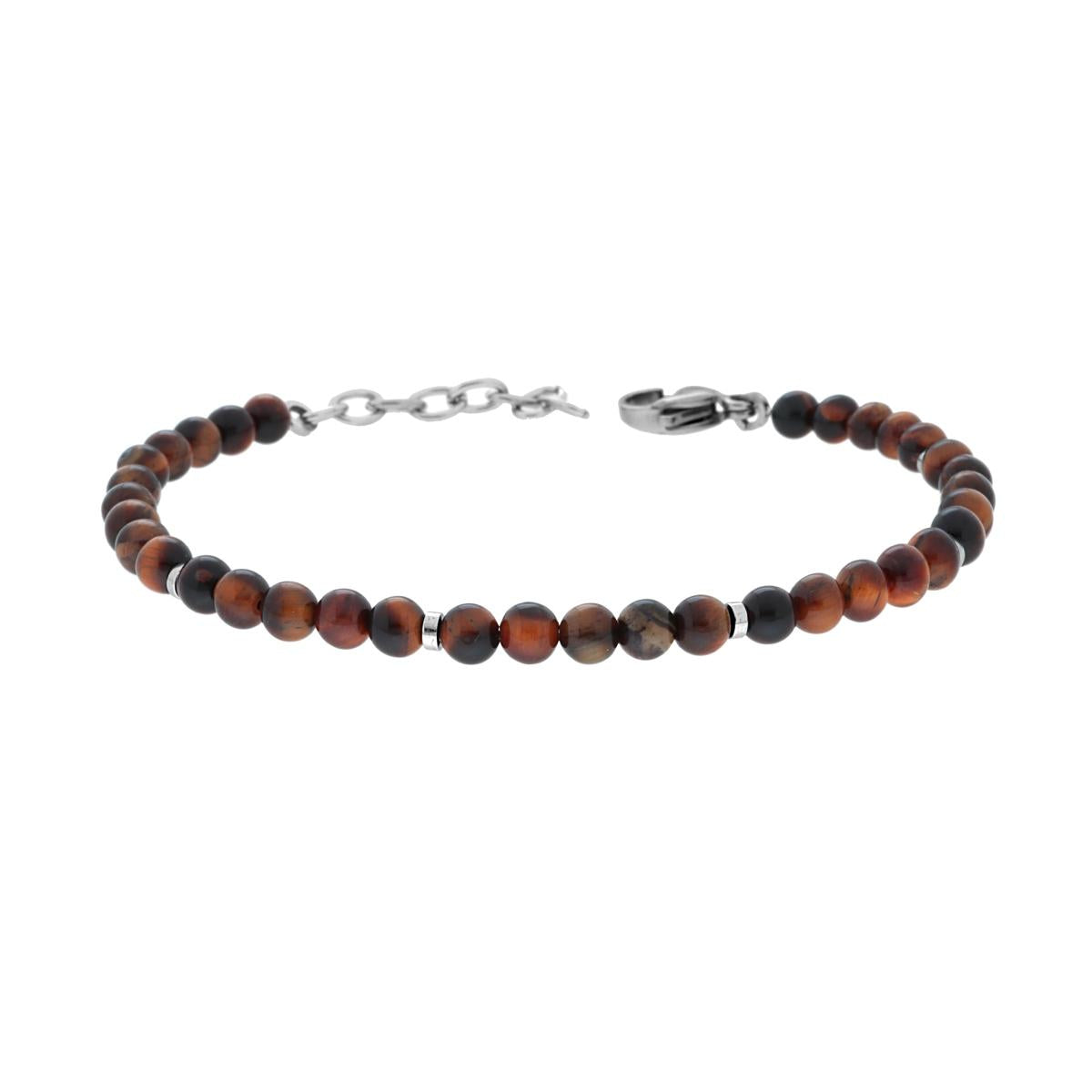 Bracciale Catena con Pietre Naturali Occhio di Tigre Rosso e accessori in ACCIAIO