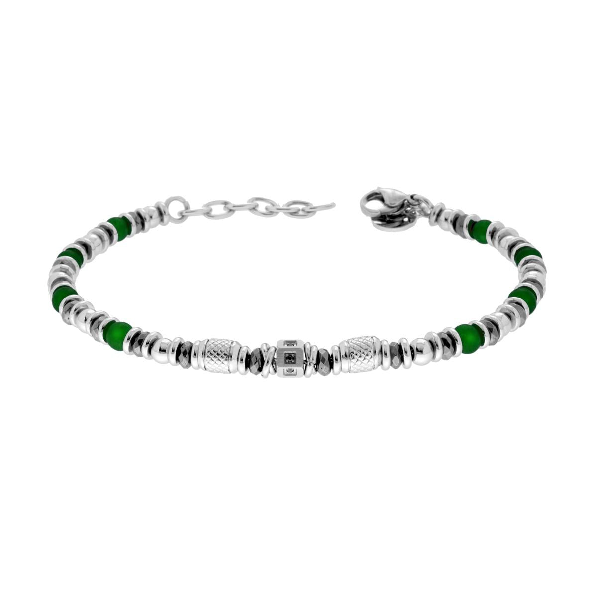 Bracciale Catena con Pietre colore Verde Smeraldo Crystal Nero e Accessori in ACCIAIO