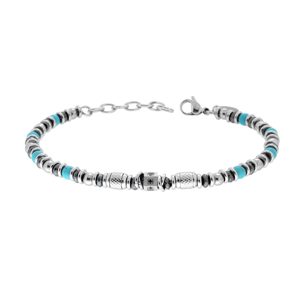 Bracciale Catena con Pietre colore Turchese Crystal Nero e Accessori in ACCIAIO